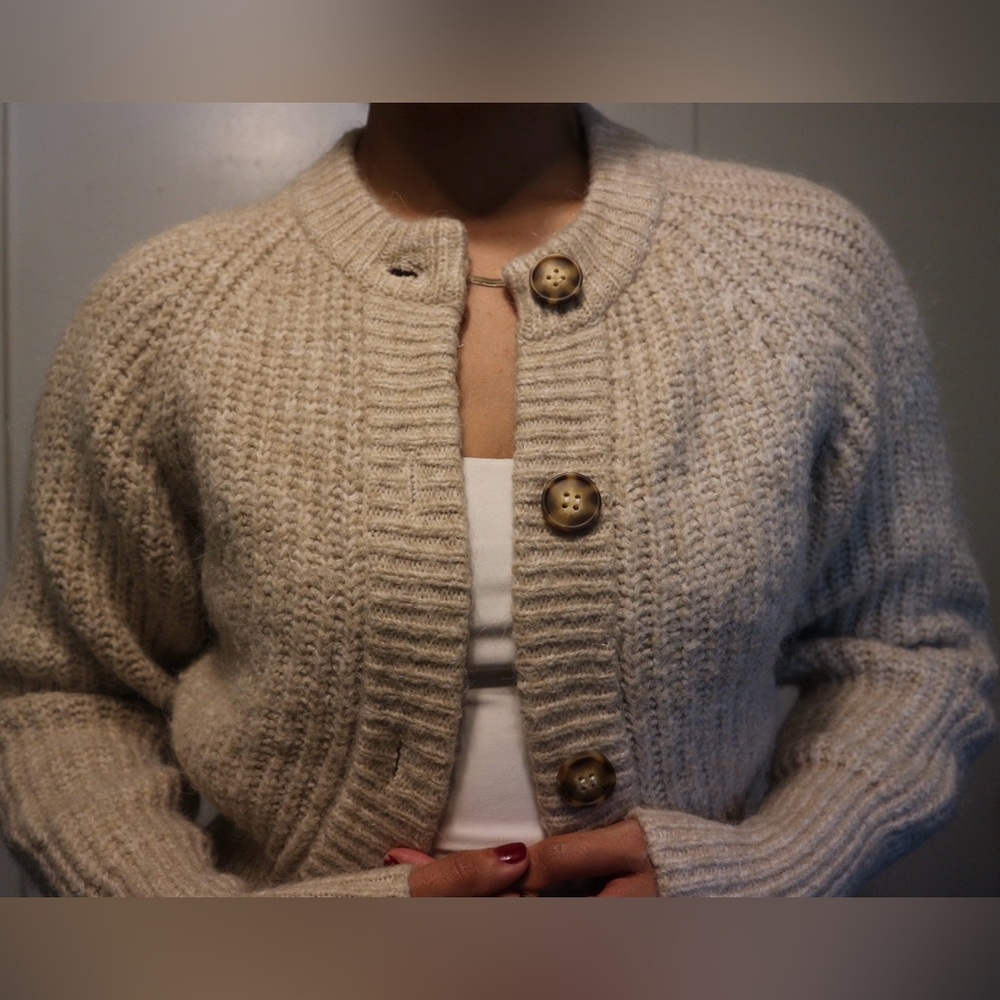 Zara Wool Mix Cream Button-Up Cardigan